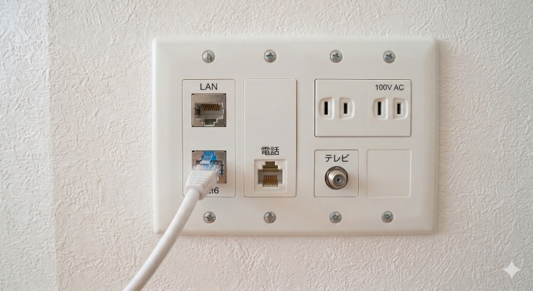 モジュラージャックとLANコンセントがあるマルチメディアコンセントの画像