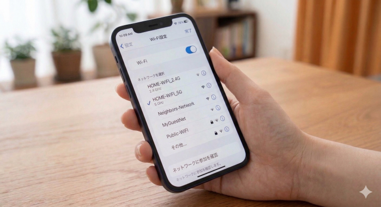 スマホの画面で2.4GHzと5GHzを切り替えようとしている画面