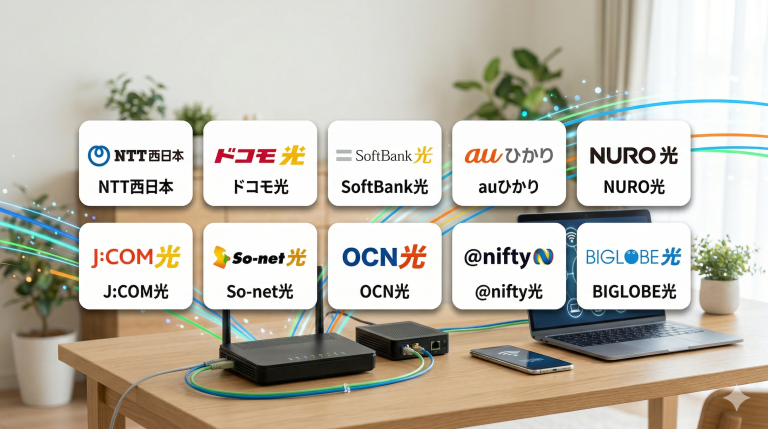 よく知られている大手光回線の会社を並べた画像