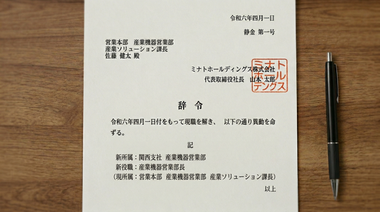 異動の辞令書の画像