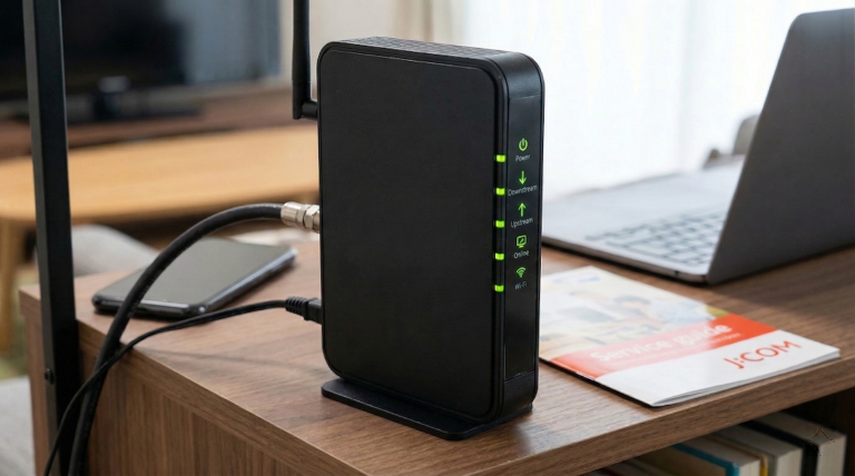 J:COMルーターとパンフレット