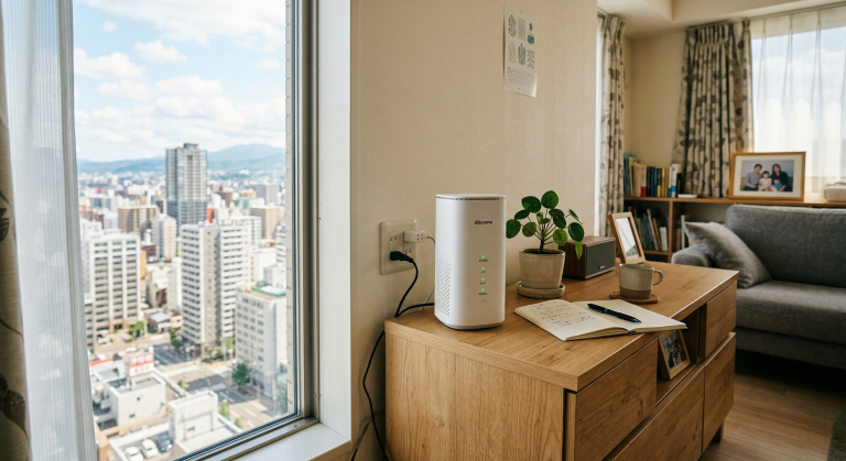 マンションの部屋に置いてあるホームルーターの画像