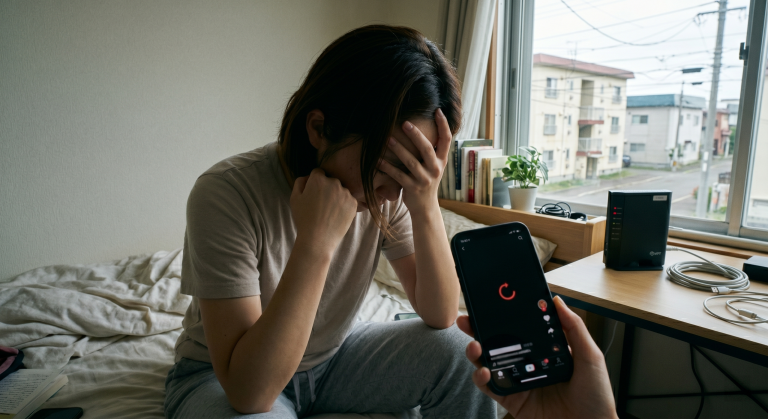 アパートの備え付けWi-Fiが遅いことに悩む女性