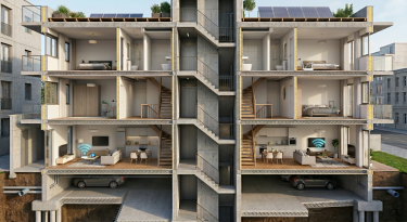 Wi-Fiが飛んでいるメゾネットタイプのRC構造のアパートの断面図