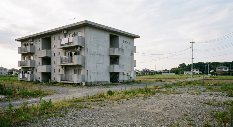 電柱から遠い場所に建っているアパート