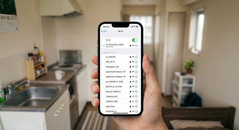 1KアパートでスマホのWi-Fi一覧を表示させた画像